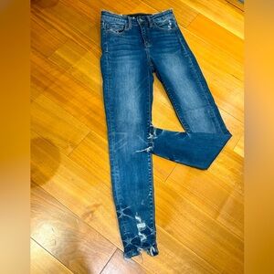 Flying Monkey Dark Wash Distressed High Rise Ankle Skinny Blue Denim Jeans SZ 25